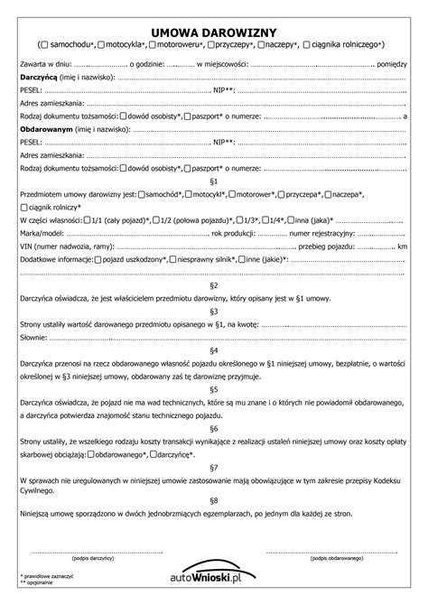 wzór umowy darowizny ciągnika rolniczego