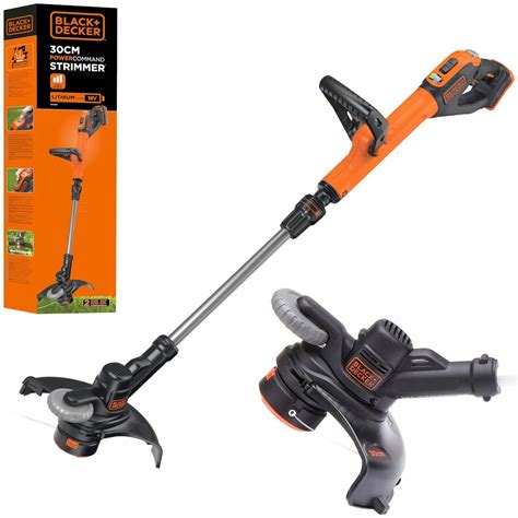 Bezprzewodowa podkaszarka żyłkowa Black+Decker ST1823LB, z widocznym akumulatorem.