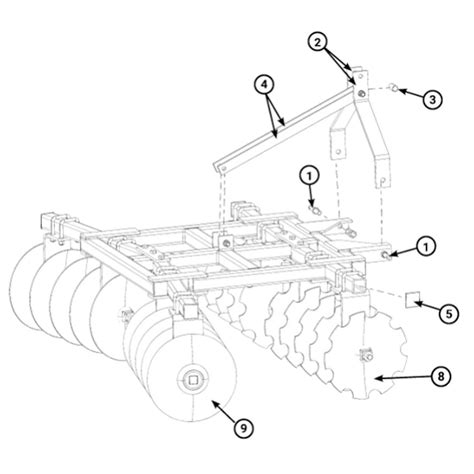 Technical diagram of a disc harrow section with dimensions