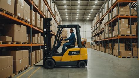Thematic photo of an electric forklift operating in a modern indoor warehouse