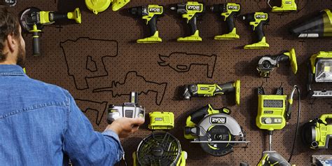 infografika systemu akumulatorowego Ryobi ONE+ z pokazaniem kompatybilności z różnymi narzędziami