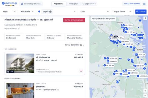 Interfejs wyszukiwania OLX z widocznymi filtrami i wynikami