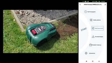 Zdjęcie panelu sterowania robota koszącego Parkside oraz zrzuty ekranu z aplikacji mobilnej