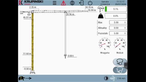 Rysunek panelu operatorskiego Siemens w kabinie żurawia Krupinski Cranes