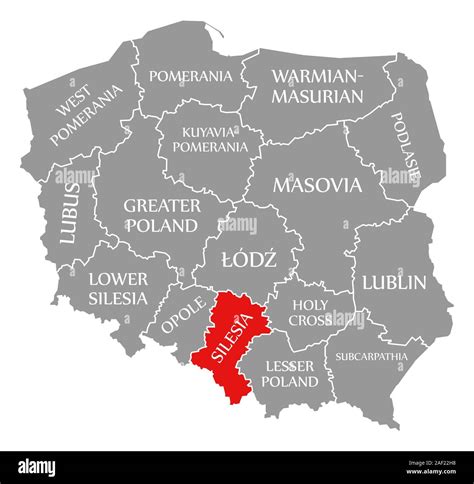 Map of Silesian Voivodeship highlighting agricultural areas