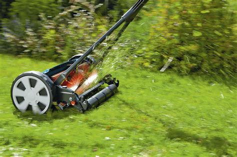 A close-up of the Gardena reel lawnmower's blades, highlighting the precision and quality of the cut