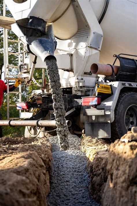 Zilustrowanie różnych typów mieszalników do betonu w akcji na placu budowy