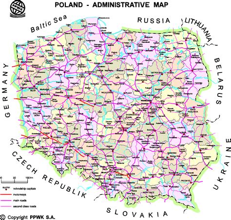 Mapa Polski z zaznaczonym Glinojeckiem i głównymi szlakami transportowymi do Europy Wschodniej i Zachodniej