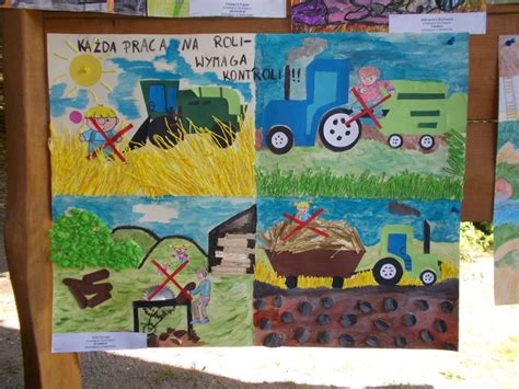 Zagrożenia w rolnictwie: dziecko obok traktora z przestrogą