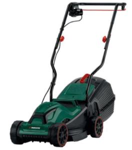 Thematic photo of a Parkside electric lawnmower in a garden