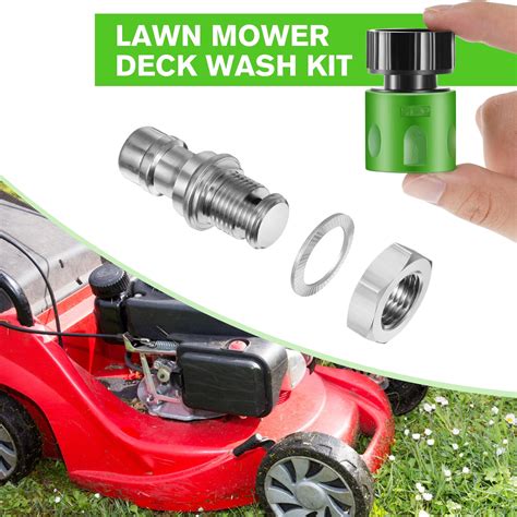 Photo of the lawn tractor's cutting deck with water hose attachment
