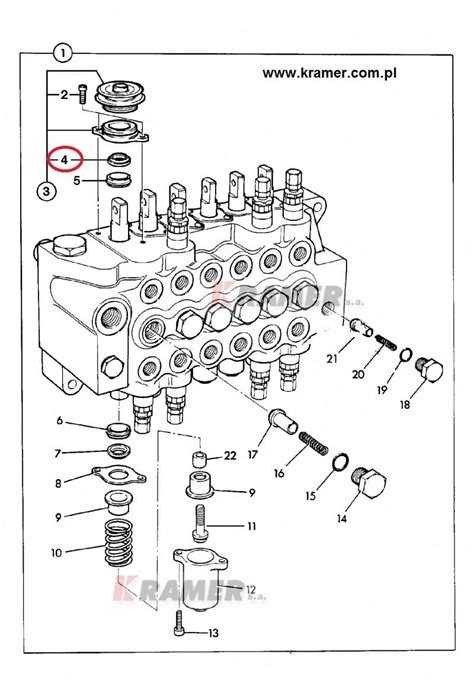 Schemat budowy rozdzielacza hydraulicznego JCB 3CX