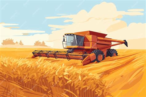 Ilustracja nowoczesnego kombajnu zbożowego pracującego na polu podczas żniw