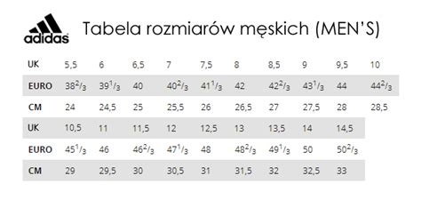 Tabela porównawcza rozmiarów obuwia adidas dla dorosłych