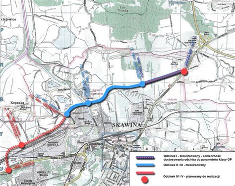 Mapa Skawiny z zaznaczonymi terenami inwestycyjnymi i drogami