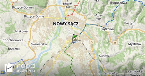 mapa pokazująca Nowy Sącz i zaznaczone na niej sąsiednie miejscowości z aktualnymi ogłoszeniami ciągników
