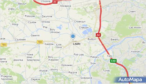 Mapa Gminy Liszki z zaznaczonymi obszarami obsługiwanymi przez firmy asenizacyjne