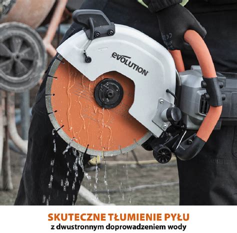 Ergonomiczna przecinarka do betonu z widocznym systemem filtracji powietrza