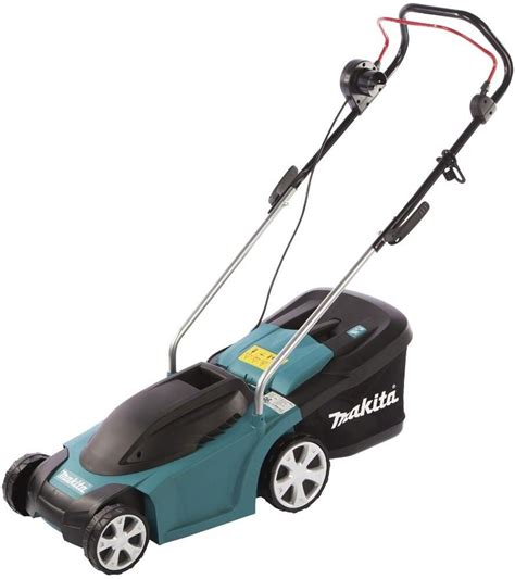 Ergonomiczna rękojeść kosiarki Makita ELM3311 z włącznikiem i lampką sygnalizującą