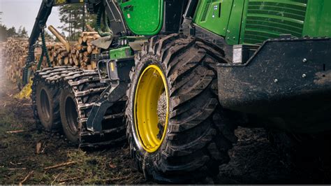 Forest harvester tires in close-up