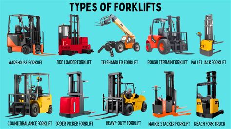 Thematic photo of various types of forklifts in a warehouse