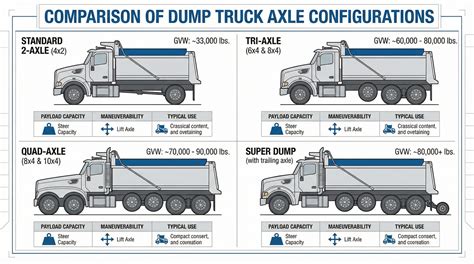 Infographic comparing 3-axle and 4-axle dump trucks