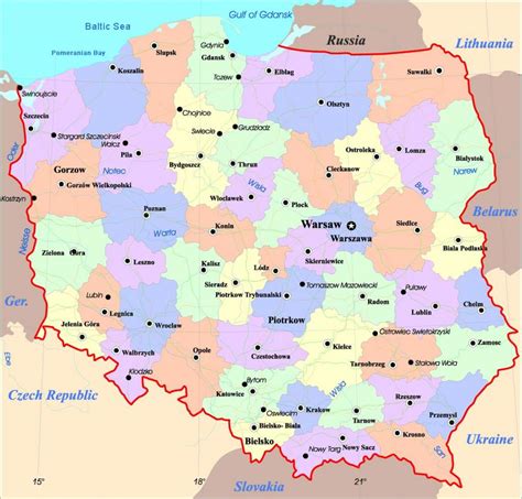 mapa Polski z zaznaczonymi miastami, gdzie pojawiają się oferty pracy dla kierowców ciężarówek