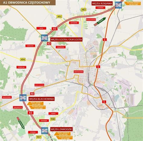 Mapa lokalizacji serwisu przy autostradzie A1 w Rusocinie