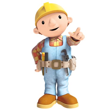 Bob Budowniczy i jego maszyny na placu budowy, w tle sprzęt budowlany