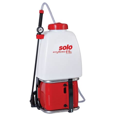 The Solo 416 Li cordless backpack sprayer in action, illustrating its ergonomic design and ease of use in a greenhouse setting.