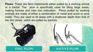 Infographics showing the relationship between tractor power, number of furrows, and working width for plows