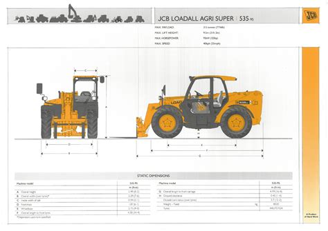 Infographic detailing technical specifications of JCB 535-95