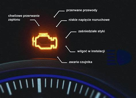 świecąca się kontrolka check engine na desce rozdzielczej
