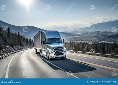Thematic photo of a modern semi-trailer truck on the road