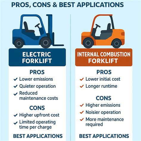 Infographic comparing key features of electric vs internal combustion forklifts