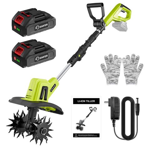 Thematic photo of a person using a cordless tiller in a garden