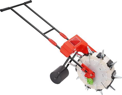 Infographic showing different capacities of a hand seeder for various materials