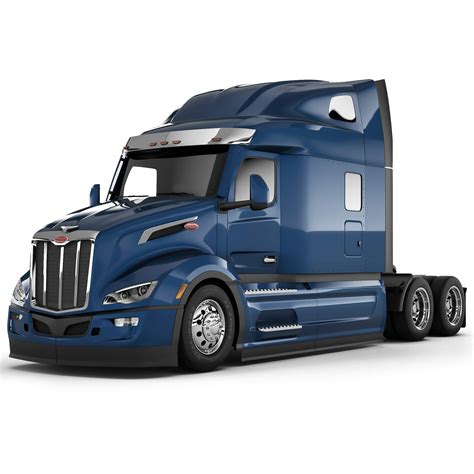 Luksusowe wnętrze Peterbilt 579 Ultraloft z widocznym łóżkiem i wyposażeniem kuchennym