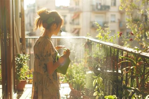 Thematic photo of a person using a small hand sprayer to water balcony plants