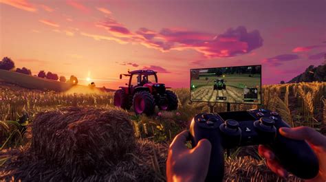 Zrzut ekranu przedstawiający traktor i maszynę rolniczą z gry Farming Simulator 19