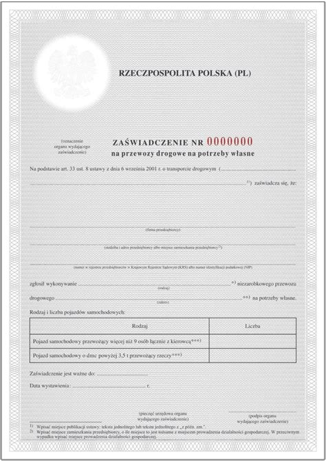 zdjęcie dokumentu: zaświadczenie na przewozy drogowe na potrzeby własne