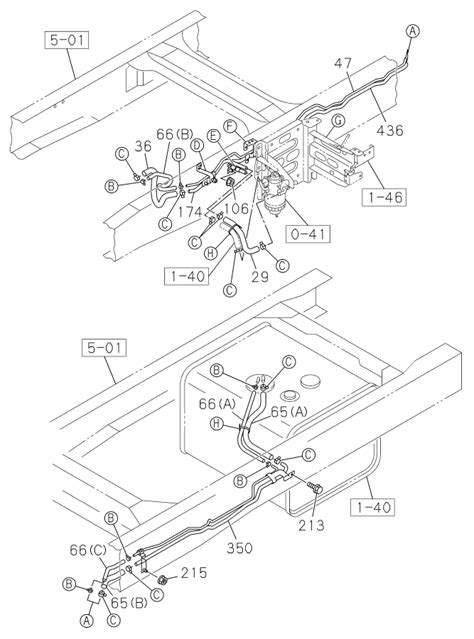 Technical diagram of an Isuzu NPR chassis with hydraulic components for a dump truck