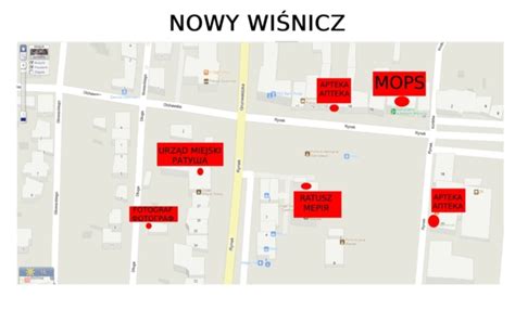 Mapa regionu Nowego Wiśnicza z zaznaczonymi obszarami przemysłowymi