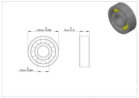 Technical drawing or close-up photo of a 608 RS ball bearing