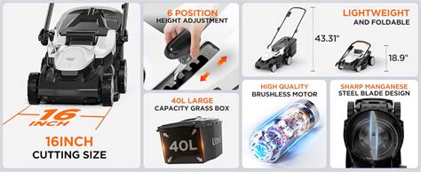 Infographic illustrating the 6-step height adjustment of a lawnmower