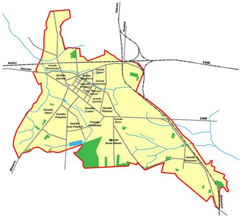Historyczna mapa Zduńskiej Woli z zaznaczeniem dawnych przedmieść i wsi