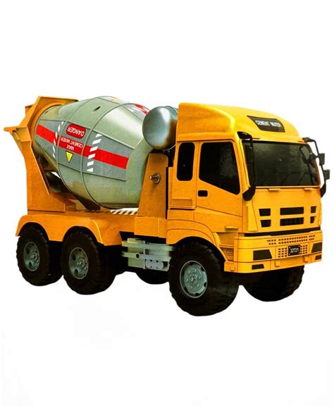 Infographics showing the features and benefits of the Tech Truck concrete mixer toy