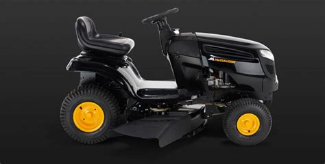 Thematic photo of a person operating a McCulloch ride-on mower in a garden