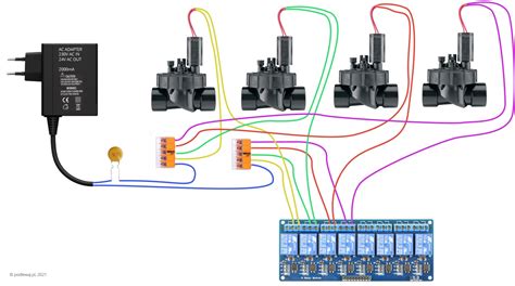 schemat podłączenia elektrozaworów z diodami gaszącymi