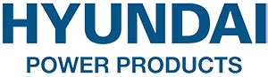 Logo marki Hyundai Power Products na tle zielonego ogrodu